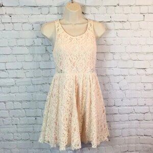 BCNU Dress Lace Over Peach Lining Skater Side Cutouts Small